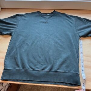 ZARA Mens Short Sleeve Sweatshirt Washed Blue Teal Crew Neck V-Stitch Small